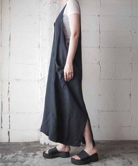 Front Button Linen Dress BK