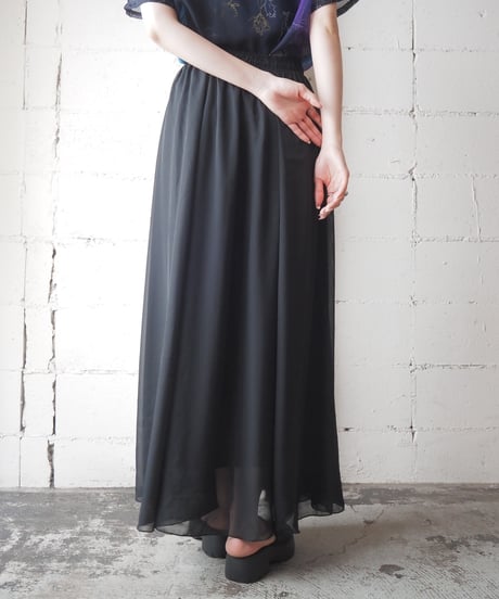 Sheer Layered Flare Long Skirt BK