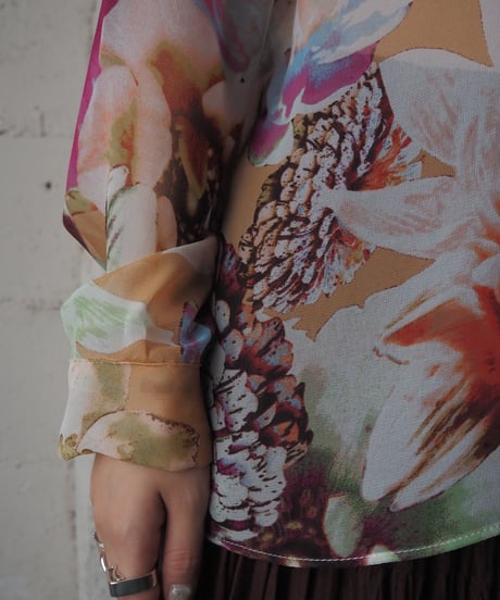 Vera Wang Flower Pattern Sheer Shirt BEPUROR