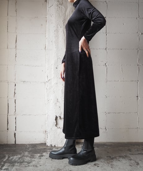 Mock Neck Velour Dress BK