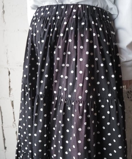 Dot Tiered Long Skirt BK WH