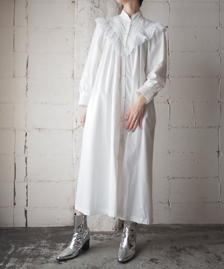 EURO Stand Collar Frill Shirt Dress WH