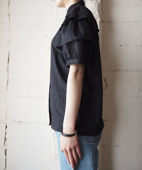 Stand Collar Tiered Sleeve Blouse BK