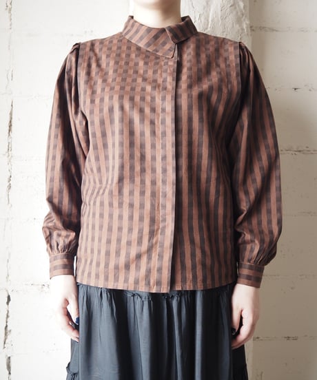 Turnover Collar Stripe Blouse BR