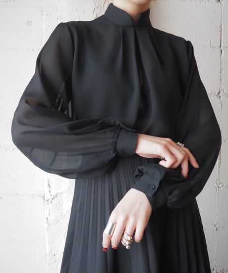 Stand Collar Sheer Blouse BK