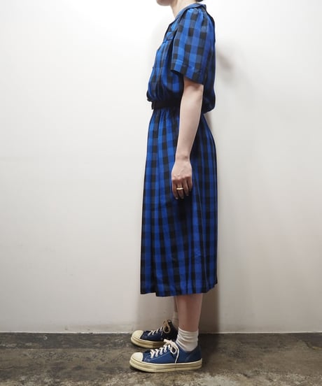 Open Collar Check Dress BLBK