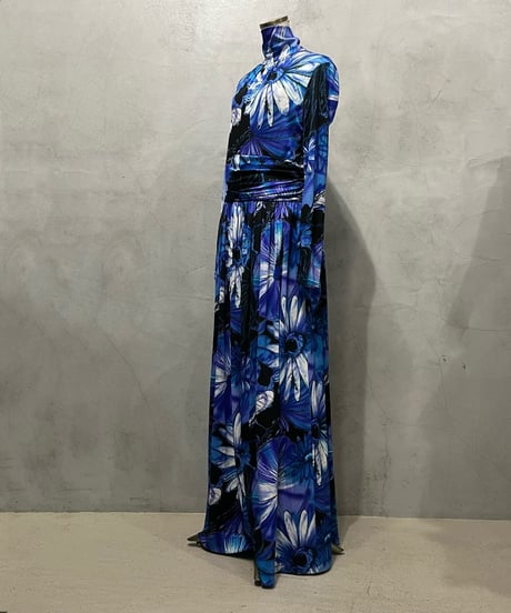Stand Collar Flower Pattern Dress BLPUR
