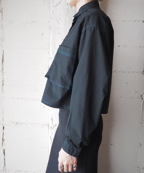 Remake Cropped Shirt Blue Stitch BK