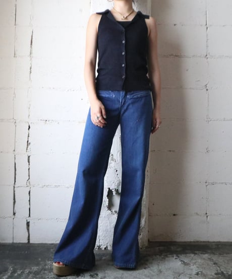 Open Collar Sleeveless Design Knit BK