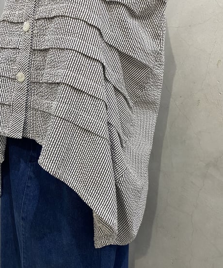 N/S Big Collar Seersuker Design Tops GR WH