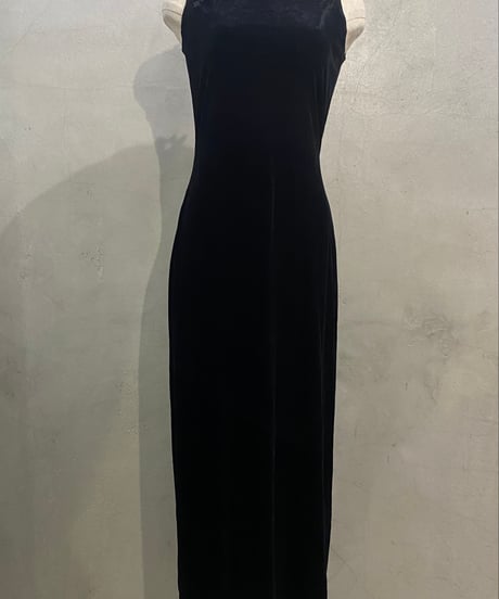Back Open Velour China Sleeveless Dress BK