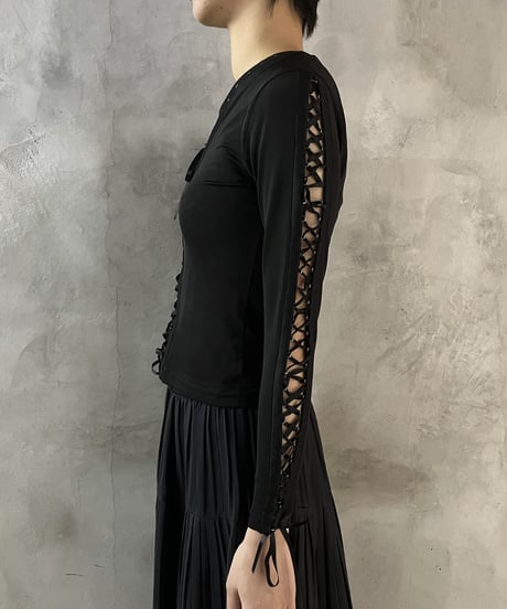 L/S Lace Up Stretch Cutsewn BK