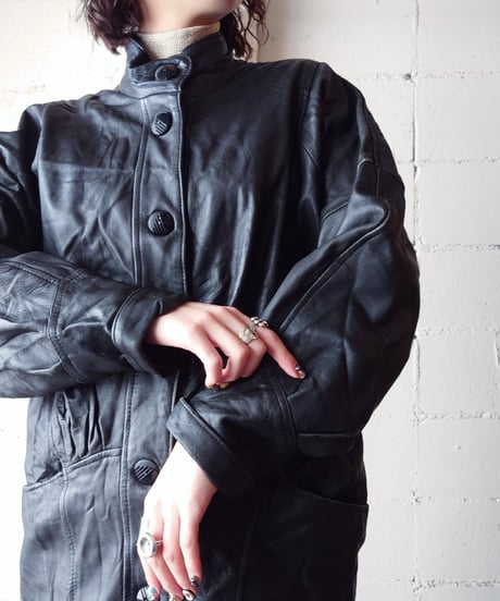 Stand Collar Leather Jacket BK