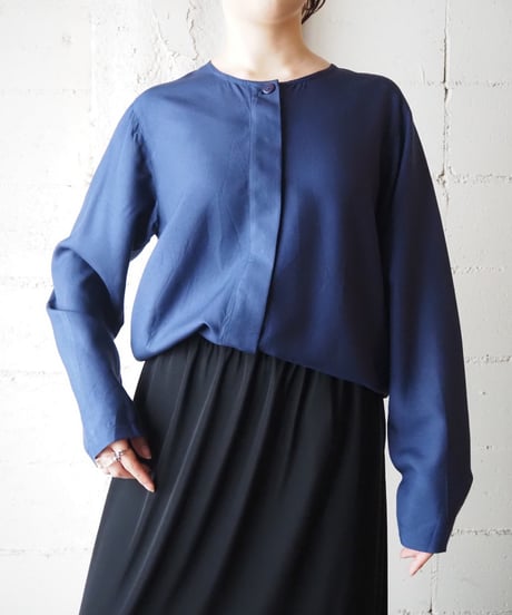 Collarless Silk L/S Shirt NV