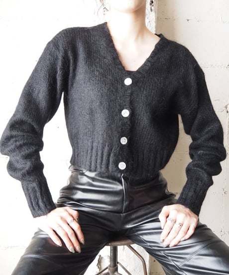 Vneck Short Mohair Knit Cardigan BK
