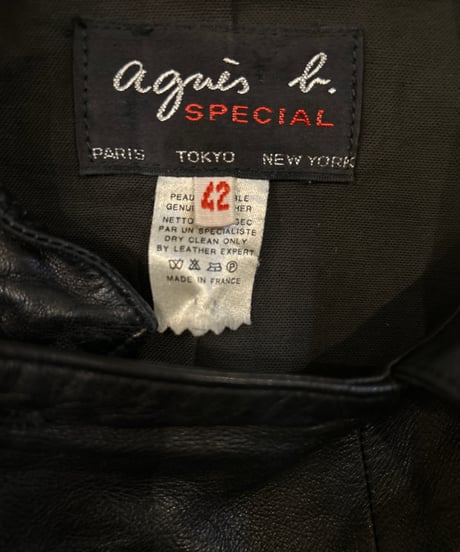 agnès b.  SPECIAL Double Breasted Leather Jacket BK