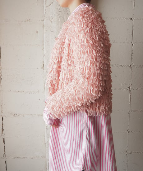 Fringe Collarless Knit Cardigan LPI