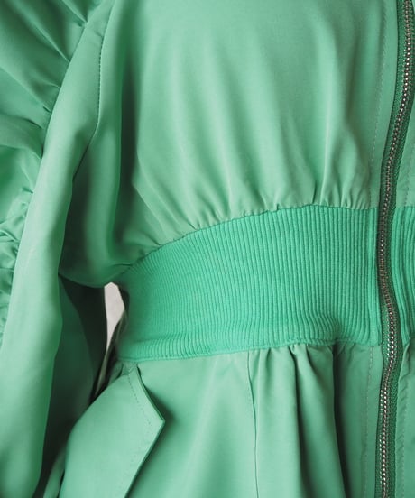 Gather Sleeve Zip Up Dress Coat GN