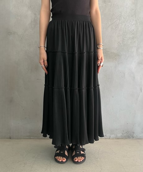 Pleated Tiered Easy Skirt BK