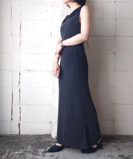 Glitter×Sheer Sleeveless Dress BK