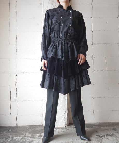Rose Pattern Velour Tiered Dress BK