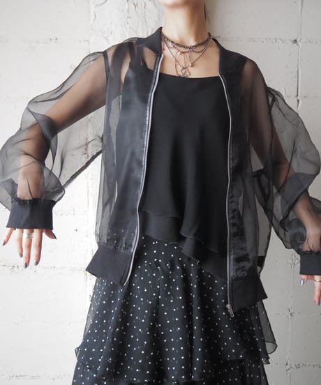 Volume Sleeve Sheer Zipup Jacket BK