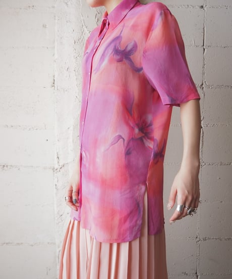 Flower Pattern Sheer Shirt PI