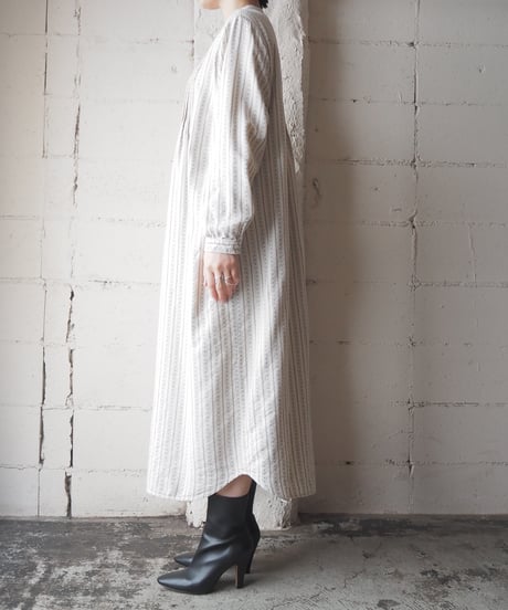 L.L.Bean Pleated Bosom Band Collar Shirt Dress IV NV