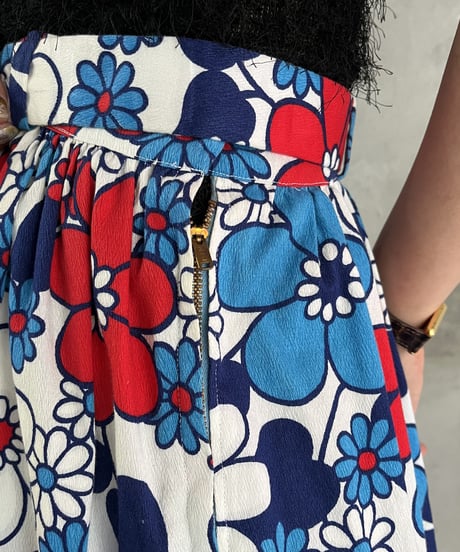 Flower Pattern Belted A Line Skirt BLRE