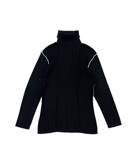 White Stitch Rib Turtle Neck Knit BK