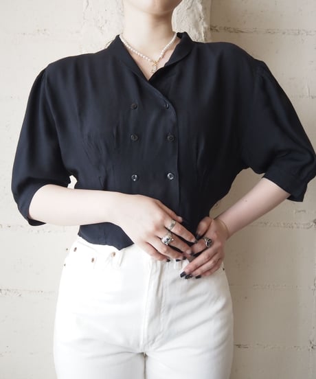 Double Breasted Shawl Collar Blouse BK