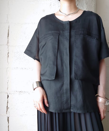 3D Big Pocket Linen Shirt BK