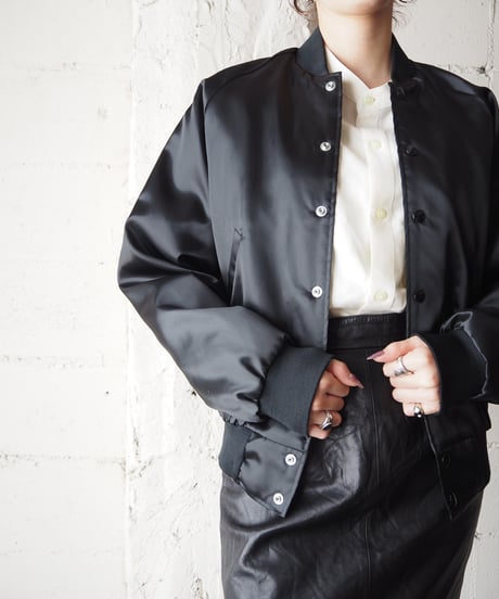 1970's Snap Button Satin Blouse BK