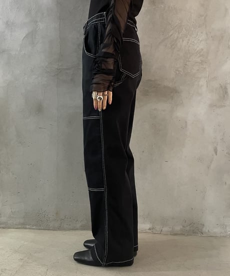 White Stitch Cargo Pants BK