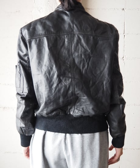 Stand Collar Many Pocket Leather Jacket BK