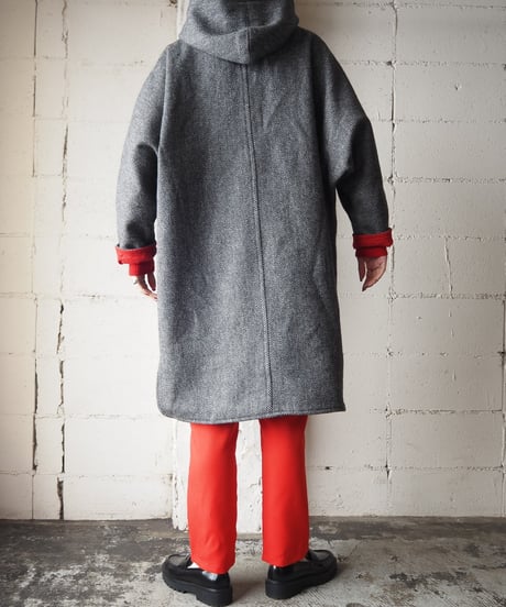 Herringbone Tweed Hooded Coat GRRE