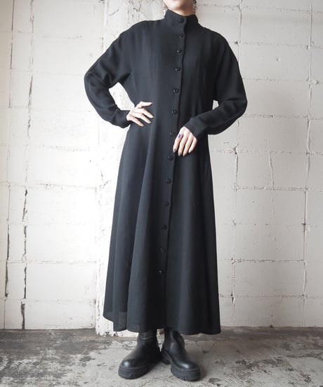 Stand Collar Flared Dress BK