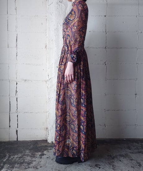 Paisley Pattern Stand Collar Pleated Dress NVBUR