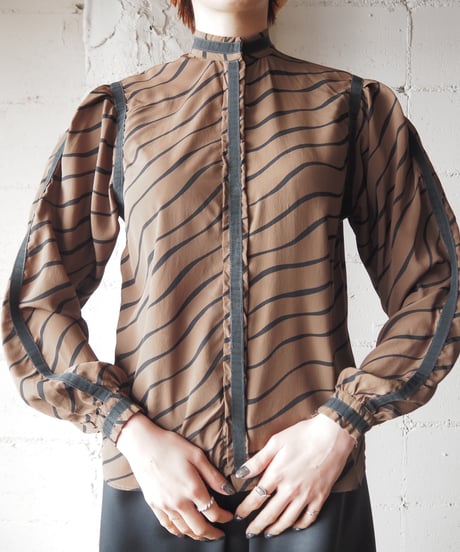 Stand Collar Pattern Blouse BRBK