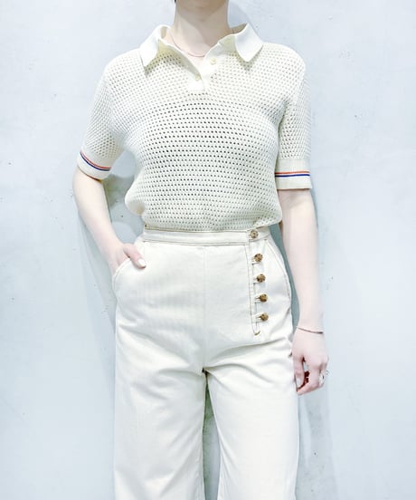 TORY BURCH Mesh Polo S/S Sweater IV