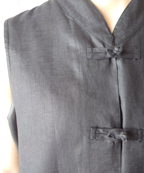 Sleeveless China Linen Shirt BK