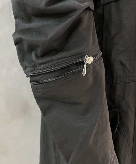 Sleeve Zip Design Nylon Long Coat BK