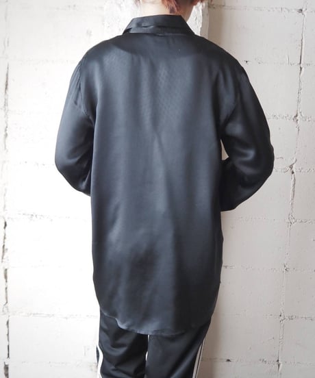 Open Collar Satin Silk Shirt BK