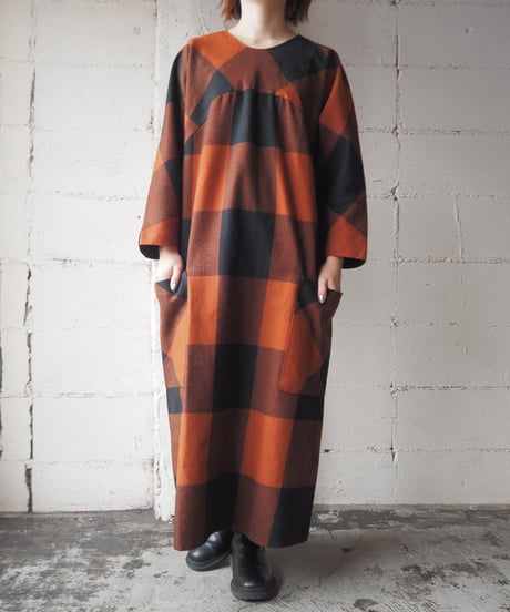 Collarless Block Check Dress ORBK