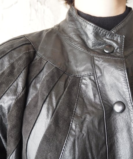 Shoulder Design Dolman Leater Jacket BK