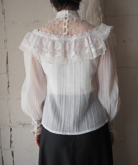 GUNNE SAX Lace Yoke Stand Collar Blouse WH