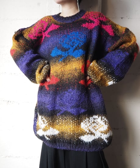 Flower Pattern Gradation Knit BK