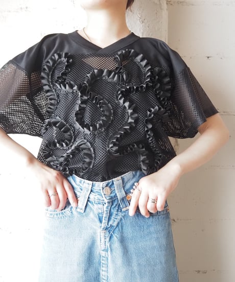 REMAKE Frilled Short Mesh Tee BK