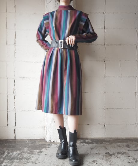 Stand Collar Stripe Dress REBLGR