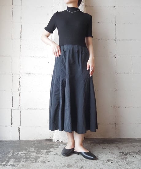 Rib Knit Switching  Dress BK